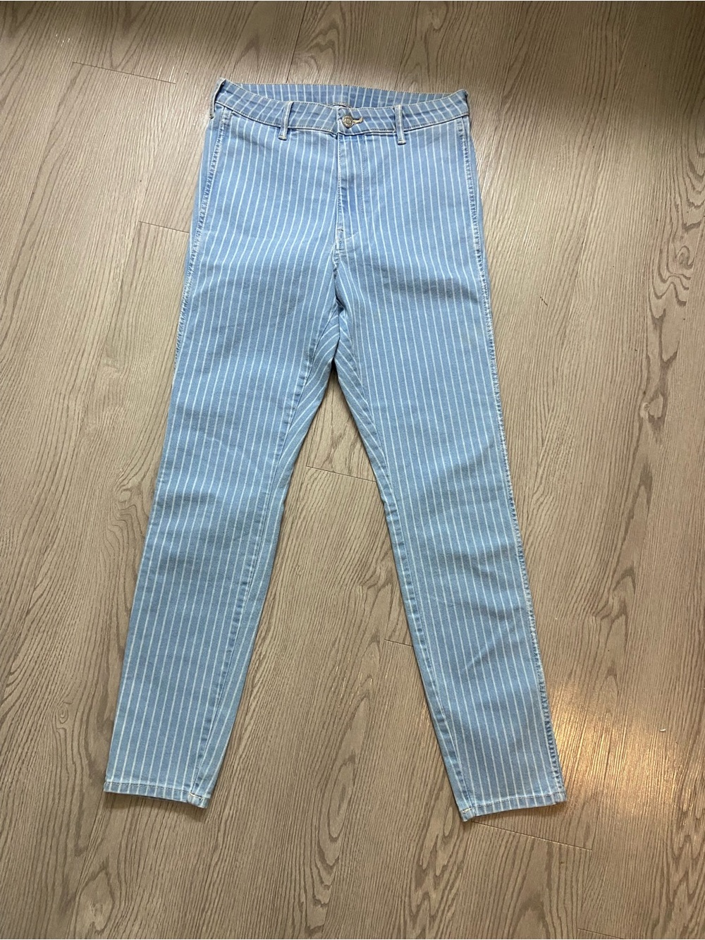 Women’s Skinny Pinstripe Jeans in Light Blue